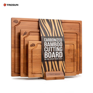 Ensemble de planches à découper en bambou robustes sans BPA avec support, rainures profondes pour le jus, poignée latérale, résistantes aux fissures, surfaces vierges pour gravure, écologiques - Product Image 1