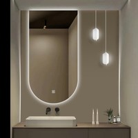 Cermin LED Kamar Mandi Pintar Bergaya Prancis dengan Lampu Sentuh, Bingkai Logam, Terpasang di Dinding, untuk Hotel dan Rumah