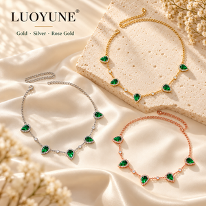 Collar con Colgante <span class=keywords><strong>de</strong></span> Lágrima Verde LUOYUNE, Cadena Ajustable en Tono Dorado, Plateado y <span class=keywords><strong>Oro</strong></span> Rosa, Joyerí<span class=keywords><strong>a</strong></span> Elegante y Brillante <span class=keywords><strong>para</strong></span> Uso Diario - Product Image 4
