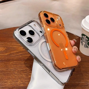 Funda Magnética Transparente de Acrílico con Botón AI para iPhone 17 Pro Max, Color Naranja - Product Image 2