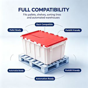 Caja de Plástico Resistente con Tapa Adjunta, Contenedor Apilable para Logística, Almacenamiento y Distribución en Almacenes y Supermercados - Product Image 3