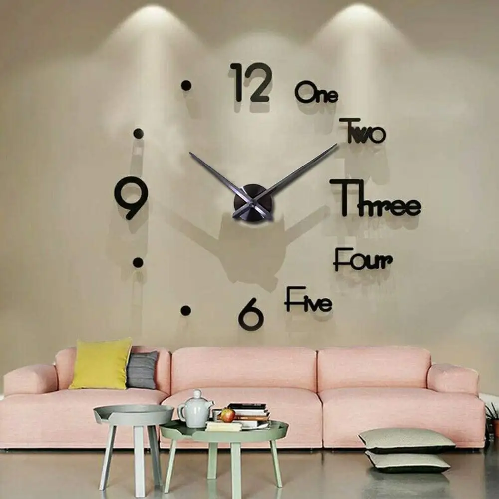 3D Modern Wall Clock Sticker Clock Wall Sticker Punch Clock DIY Simple Black