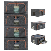 Boîte de rangement à couvercle visible en tissu Organisateurs de placard robustes Bacs de rangement pour vêtements en lin pour organiser les vêtements