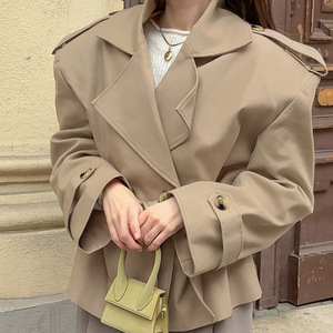 <span class=keywords><strong>Manteau</strong></span> trench décontracté <span class=keywords><strong>mi</strong></span>-<span class=keywords><strong>long</strong></span> kaki à col cranté et ceinture nouée, nouvelle collection automne 2025 pour <span class=keywords><strong>femme</strong></span> - Product Image 2