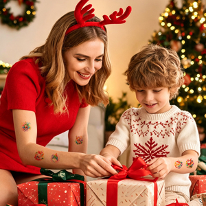 Tatuajes Temporales Navideños para Niños, Pegatinas de Papel para la Cara, Resistentes al Agua, Diseños de Santa Claus con Efecto de <span class=keywords><strong>Acuarela</strong></span>, Arte Corporal para Fiestas - Product Image 4