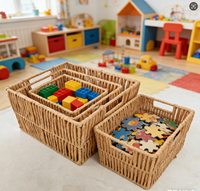 Panier de rangement rectangulaire en corde de papier tressée, style moderne, écologique, avec poignées, haute qualité, multifonctionnel, couleur personnalisable, pour la maison