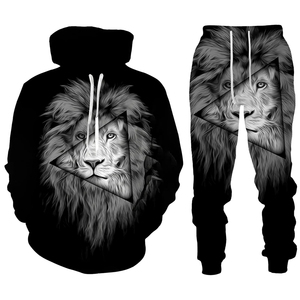 Moda animale il <span class=keywords><strong>leone</strong></span> stampa sublimazione set <span class=keywords><strong>felpa</strong></span> <span class=keywords><strong>con</strong></span> <span class=keywords><strong>cappuccio</strong></span> da uomo 2 pz set <span class=keywords><strong>felpa</strong></span> oversize abbigliamento uomo moda - Product Image 5