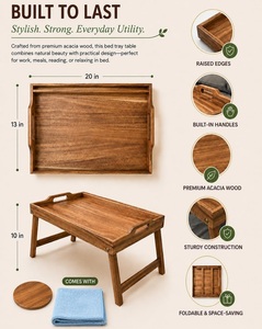 Bandeja de Cama Grande de Madera de Acacia con Soportes para Teléfono y Tablet y Patas Plegables para Comer en el Sofá - Product Image 6