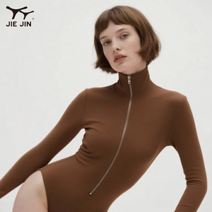 Vêtements de sport personnalisés avec col haut fermeture éclair sur le devant combinaison de yoga et de fitness pour femmes avec contrôle du ventre - Product Image 3