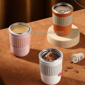 New 300ml 400ml <b>Drinking</b> Bottle with Silicone Sleeve Korea Style Portable Fashion Coffee Tumbler Mini Car Travel Coffee Mug - Product Image 1