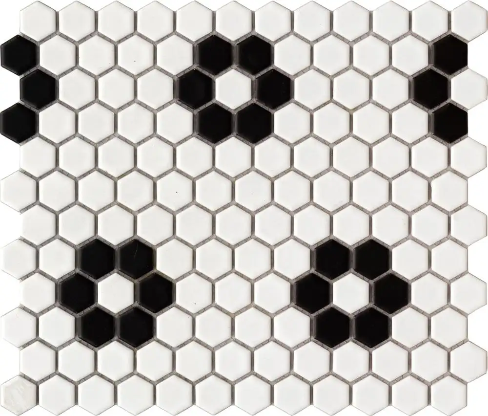 Modern Hexagon Flower Pattern Ceramic Mosaics Black White Fashion Design Interior Glazed Porcelain Tiles Floor 4mm Thickness"