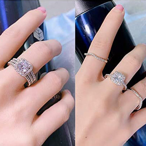 Elegante Set di Tre Anelli da Sposa per Donne, Gioielli di Lusso per Matrimonio alla Moda - Product Image 2
