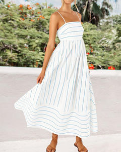Dames Klassiek Gestreepte Rugloze Maxi-Jurk Lichtgewicht Zomer Casual Zonnejurk Voor Vakantie Vakantie Vakantie Strapless Halslijn - Product Image 1
