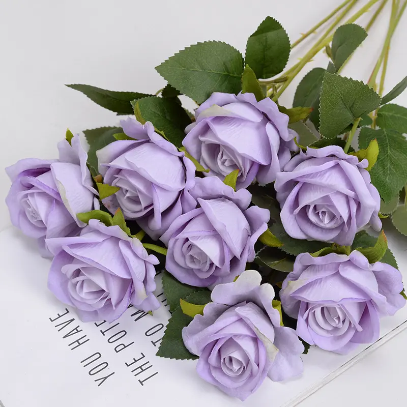 ขายส่งดอกกุหลาบสัมผัสจริง ดอกกุหลาบยาง ก้านเดี่ยว ดูดอกโบตั๋นจริง ดอกไม้ประดิษฐ์