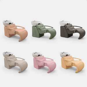 Salon Shampoo <b>Chair</b> PU Leather <b>Reclining</b> Backwash with Ceramic Bowl Spa Hair Wash Station <b>Footstool</b> 6 Colors OEM - Product Image 1