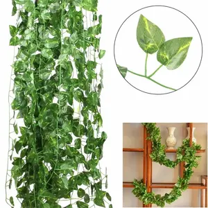 Drea folhas falsas de hera 2.3m, penduradas em videira, para casamento, festas, jardim, decoração de parede, verde