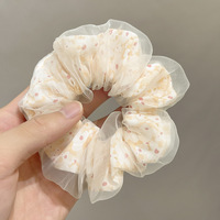 Aksesoris Ikat Rambut Elegan, Kain Cetak Bunga Floral Berlapis Ganda dari Kain Kasa untuk Musim Semi dan Musim Panas