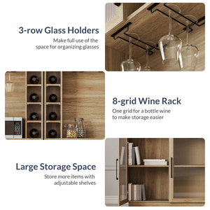 Gabinete moderno de vidrio acanalado para vino | Barra casera de almacenamiento múltiple de madera clara para minoristas - Product Image 5