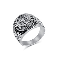 Beiyan Vintage Amerika Herren Edelstahlring Vergoldet Weißköpfiger Seeadler Geometrische Form 18K Plattierung