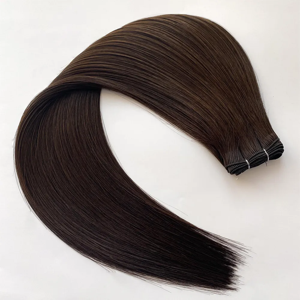 Haiyi Cheveux Humains à Coudre Genius Trame Naturelle Cheveux Longs Couleur #2 Brun Foncé 18 Pouces 20g Extensions de Cheveux Humains Remy