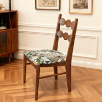 Chaise de salle à manger élégante en bois JP avec coussin à motifs, dossier ondulé et fonction inclinable pour chambre, cuisine et salle à manger