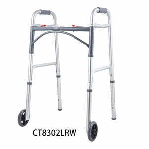 Déambulateurs et déambulateurs en alliage d'aluminium junior à deux boutons de conception pliante standard avec roues pour personnes âgées - Product Image 3