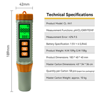 Analizador de Calidad del Agua Portátil Multifuncional 4 en 1 (CL, pH, ORP, Temperatura) para Proyectos de Tratamiento de Agua, Detector de Cloro Residual