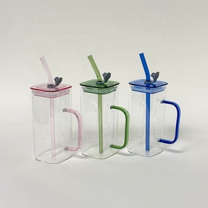 <span class=keywords><strong>Verre</strong></span> à eau carré au design moderne, tasse à bière en <span class=keywords><strong>verre</strong></span> transparent <span class=keywords><strong>avec</strong></span> couvercles et pailles pour <span class=keywords><strong>Mojito</strong></span>, sodas, smoothies, whisky, café glacé - Product Image 2