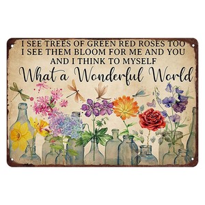 Fleur En Métal Tin Sign Vintage Garden Signs <span class=keywords><strong>What</strong></span> <span class=keywords><strong>A</strong></span> <span class=keywords><strong>Wonderful</strong></span> World I See Trees Of Green Red Roses Too Kitchen Wall Art Decoration - Product Image 3
