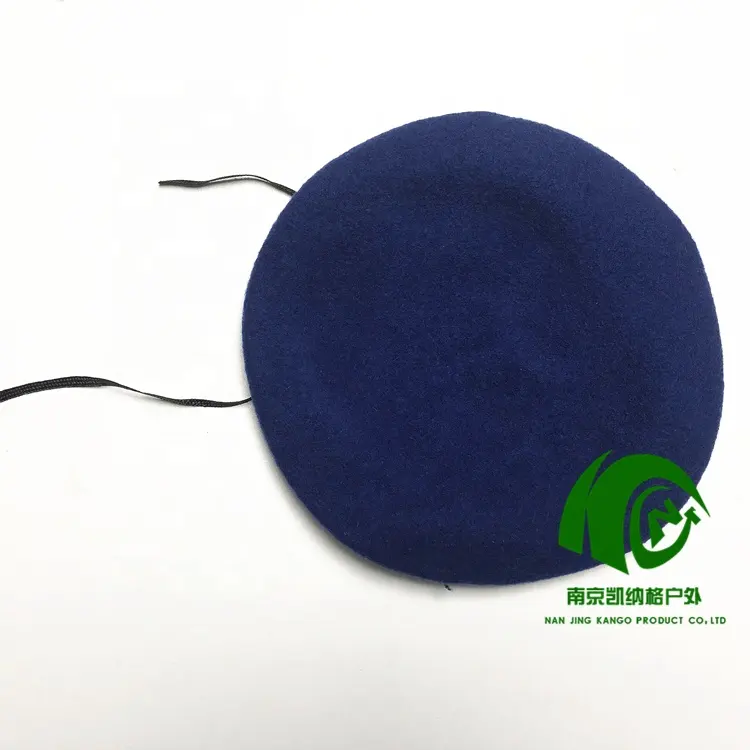 Kango หมวกเล็มขอบหมวกเบเร่ต์หนังแท้สีฟ้าเบเร่ต์ขน95% ขนสัตว์อะคริลิค5% สีกรมท่า