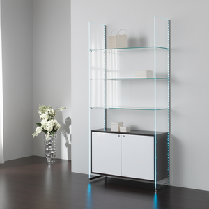 Meuble de rangement moderne en verre 103x40x220cm blanc brillant avec éclairage LED pour salon - Product Image 3