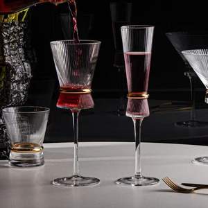 Ensemble de verres à vin en cristal côtelé de luxe moderne, design ceinture dorée, flûte à champagne, coupe à <span class=keywords><strong>martini</strong></span> pour mariage, banquet, hôtel - Product Image 4