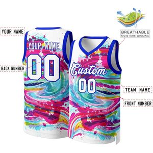 เสื้อบาสเก็ตบอลกราฟฟิตี้แบบกำหนดเอง ยูนิเซ็กส์ ผู้ใหญ่ คอวี ระบายอากาศได้ดี พิมพ์ลายแบบซับลิเมชั่น ชื่อและหมายเลขส่วนตัว - Product Image 3