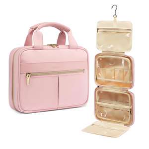 Trousse de toilette pour femmes avec fonction 360° °   Crochet rotatif à double fermeture éclair en forme de U, PVC imperméable pour le rangement de cosmétiques et de maquillage - Product Image 1