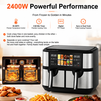 Friteuse à air 10L à double compartiment 5+5L 2400W avec panneau de commande numérique TFT, porte avant en acier inoxydable, température 50-200°C, minuterie 60 min