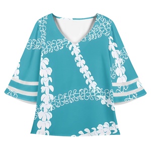 Camicetta in <span class=keywords><strong>Chiffon</strong></span> da <span class=keywords><strong>Donna</strong></span> Taglie Forti con Stampa Floreale Tribale Polinesiana Blu Hawaiano, Stile Vintage per Ufficio - Product Image 5