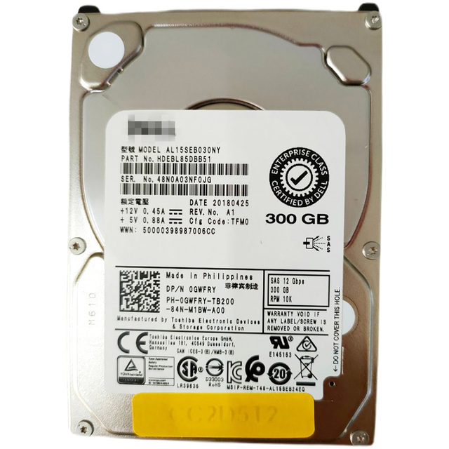 Good Price Used HDD 300 GB SAS 2.5" 10K Hard Drive Disk Hdd AL15SEB030NY 0GWFRY