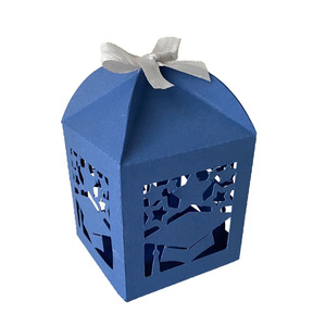 Plantilla de Caja de Graduación, Caja de Regalo de Papel Troquelado para Decoraciones de Fiesta de Graduación, Diseño Moderno, Color Azul - Product Image 3