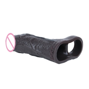 Funda de silicona suave negra para agrandamiento de pene, tipo media funda, con anillo para el pene, para retrasar la eyaculación masculina, juguete sexual para adultos. - Product Image 3
