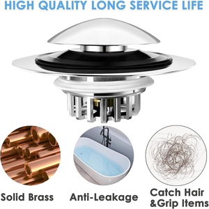 Dariner de bañera de baño moderno, tapón de drenaje emergente, cesta de latón antiobstrucción, núcleo de rebote, enchufe cromado - Product Image 5