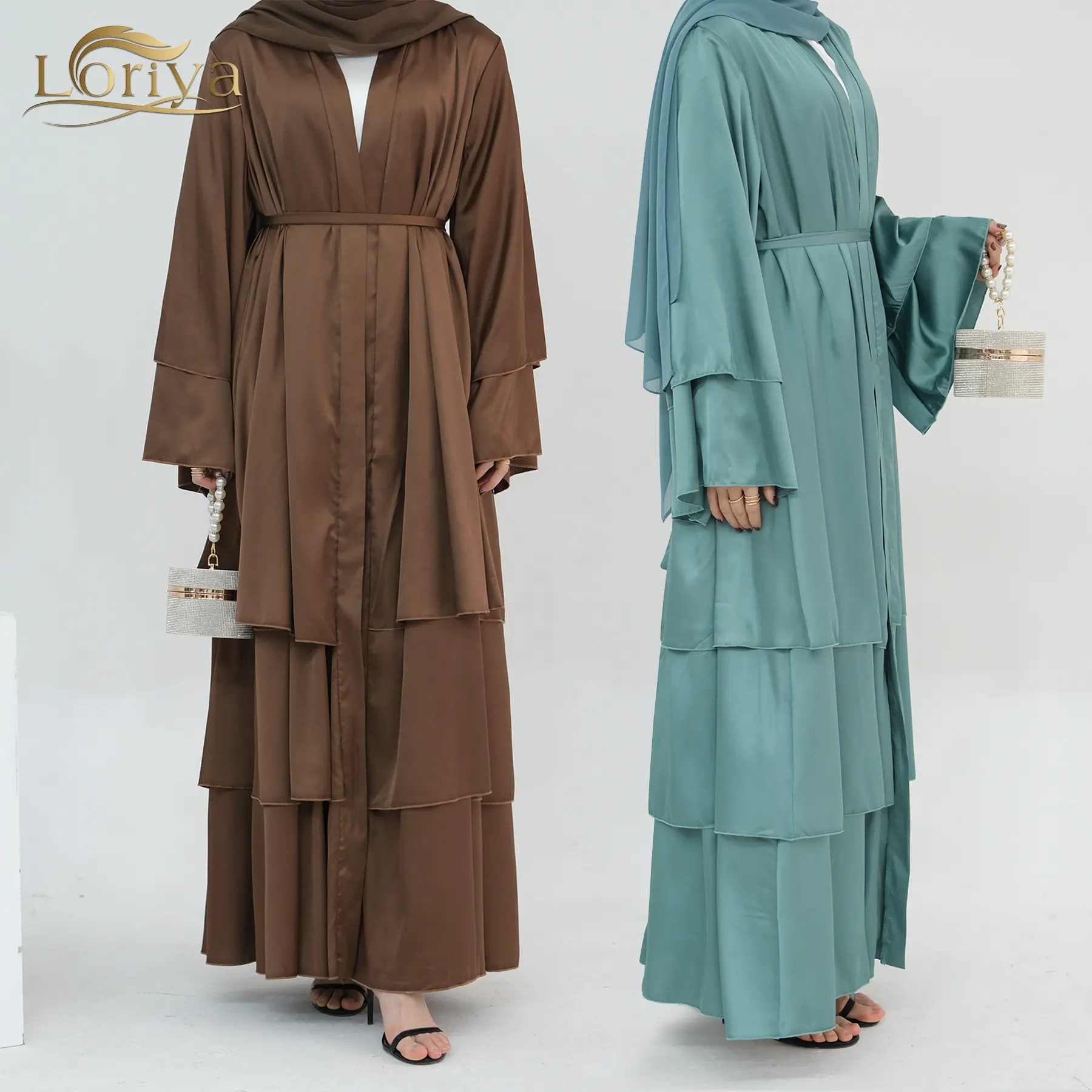 2024 sutra Satin kualitas tinggi terbuka Abaya Lebaran Dubai pakaian Islami gaun Muslim Wanita 3 lapis gaun sederhana