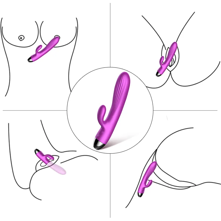 Usb recargable de Color púrpura juguetes de sexo mujer empujar conejo vibrador de silicona suave masajeador mujer punto G conejo vibrador