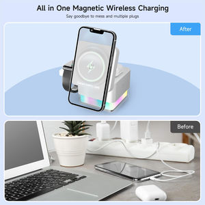 Producto más vendido <span class=keywords><strong>Gadgets</strong></span> de viaje Cargador inalámbrico plegable 3 en 1 para <span class=keywords><strong>iPhone</strong></span> 15 Pro Max Night Light Powerbank Dormitorio personalizado - Product Image 4