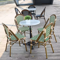 Ensemble de table et de chaises de bistrot français pour l'extérieur, résistant au soleil et à l'eau, en rotin tressé, pour café, restaurant, jardin, en aluminium