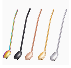 DFC308 Paille à boire réutilisable en métal colorée avec cuillère, en acier inoxydable 304 - Product Image 1