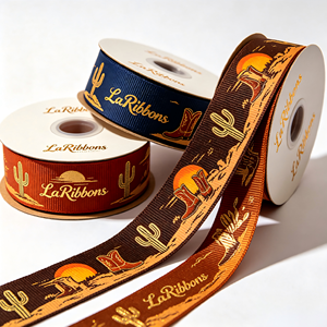 Vintage Wild West Desert Cactus Cowboy Grosgrain <b>Ribbon</b> Retro Brown Decor <b>Ribbon</b> for Western Theme Party Gift Bouquet Craft Bow - Product Image 1