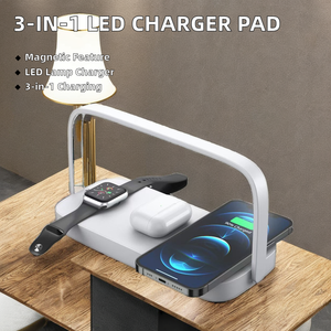 Vente <span class=keywords><strong>en</strong></span> <span class=keywords><strong>gros</strong></span> Tapis de charge 3 <span class=keywords><strong>en</strong></span> 1 Lampe de <span class=keywords><strong>bureau</strong></span> à LED pour <span class=keywords><strong>bureau</strong></span> à domicile Chevet Support de chargeur sans fil 15W <span class=keywords><strong>avec</strong></span> lumière Chargeur multifonction - Product Image 2