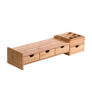 Office Organizer Solid Wood Desktop <b>Storage</b> <b>Rack</b> With Drawers For Computer Monitor Stand And Desk Organization - Product Image 3