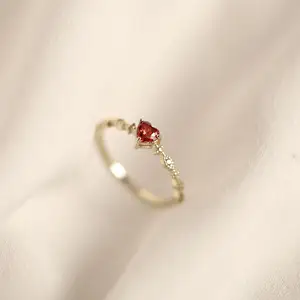 Valentines Day Jewelry Fine Korean 925 Sterling Silver Ruby Stone Natural Diamond 18K Gold Plated Elegant Finger Ring for Women