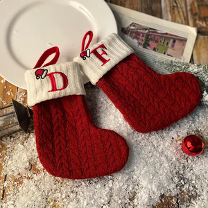Neat-crafted Distinctive Letter 18 Inch Customizable Size Red Knitted Texture <strong>Christmas</strong> <strong>Stocking</strong> for Holiday <strong>Candy</strong> Gift Ornament - Product Image 5